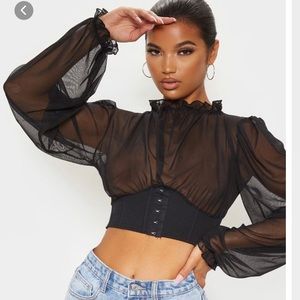 See through crop black top with corset detailing